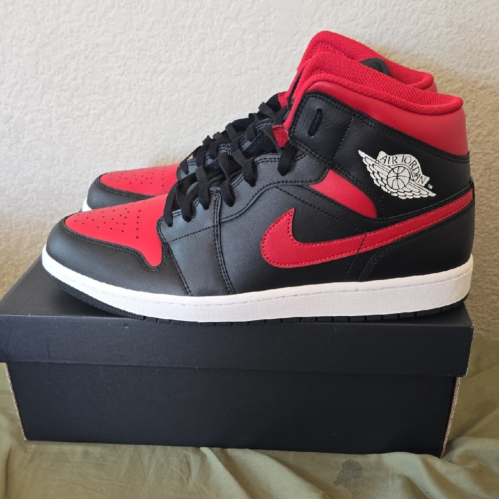 Jordan 1 Mid Black and Red Sneakers